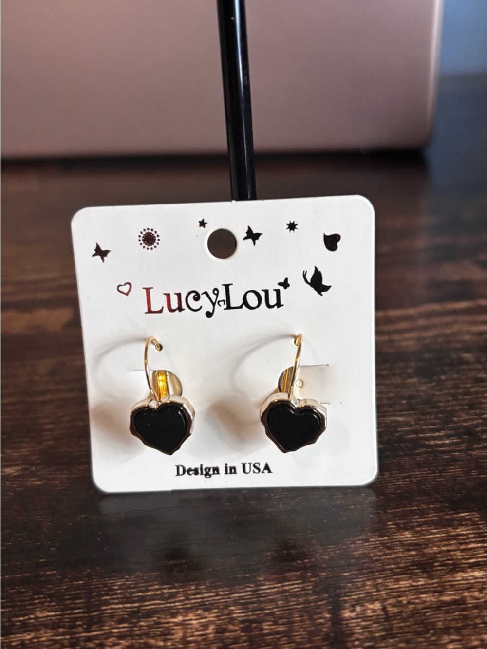 Black Heart‎ Drop Earrings - Gold-Tone Accents